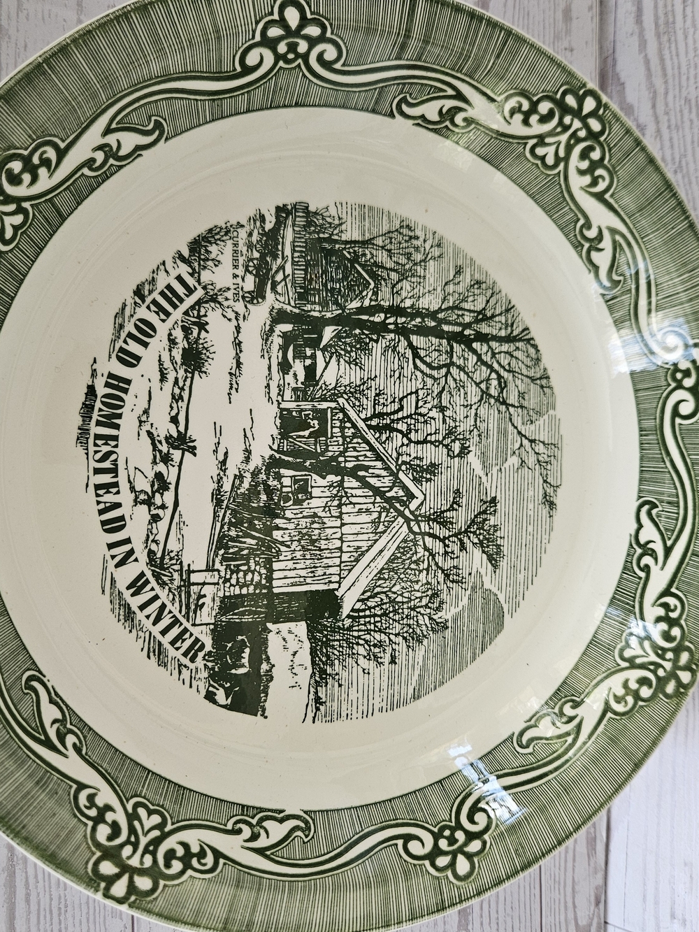 Green and Cream Winter Homestead Dinner Plate - Decorative Ceramic